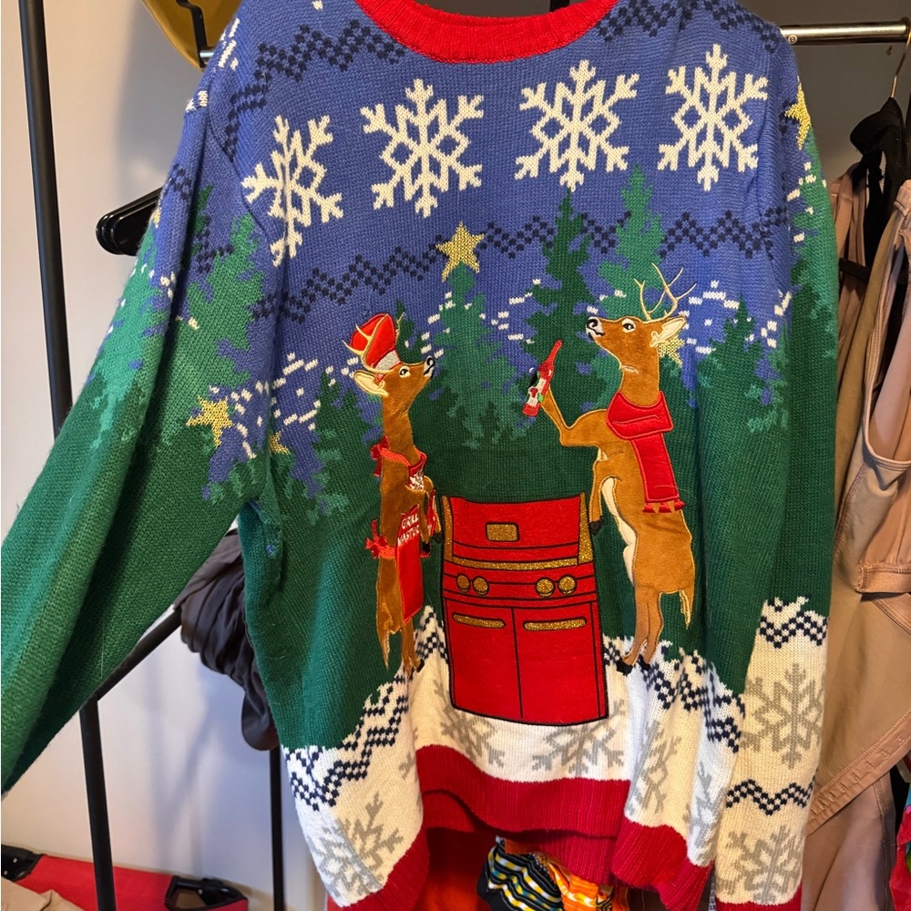 Men's Green & Blue Holiday Reindeer Knit Sweater